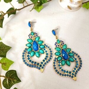 Large Glam Statement Blue Green Earrings